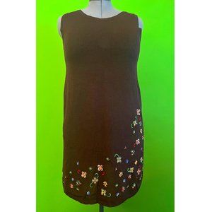 Y2K Vintage Cynthia Rowley sleeveless brown sweater dress with floral beading